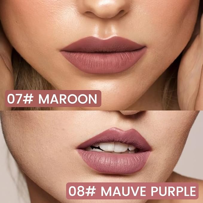 2Pcs Longwear Liquid Lip Liner Stain Marker Pen Set Long Lasting Waterproof, Maroon Dusty Mauve Purple Matte 24 Hour Lip Liner and Lipstick Combo Korean Color Stay Lipliner All Day Lips Stain peel off-FemmiqueWomen
