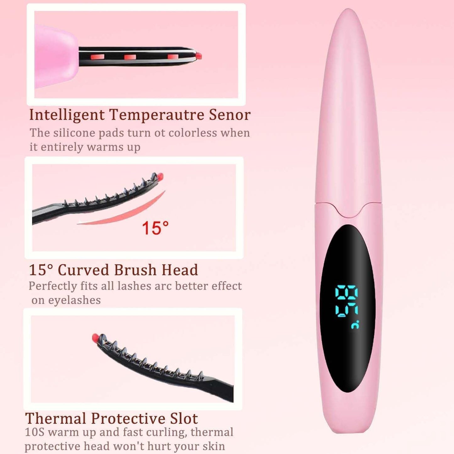 Heated Eyelash Curlers Electric Eyelash Curler with LED Display, 3 Temperature Modes Anti-Burn USB Rechargeable Natural Curling 24H Long Lasting for Women Makeup Tools Gifts PI714-FemmiqueWomen