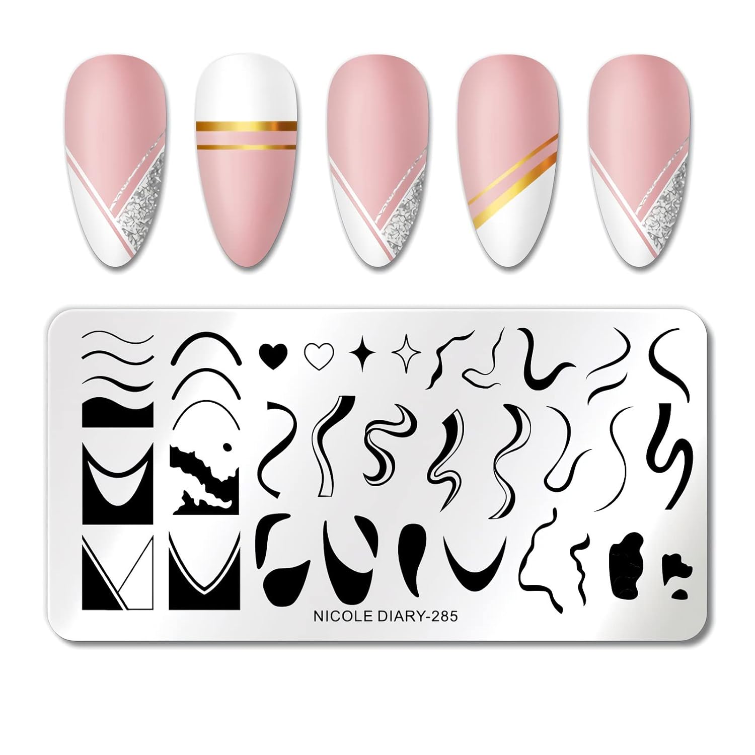 1 Pcs French Nail Stamping Plates Wavy Striped Tip Nail Stamp Template Heart Nail Design Stencil-FemmiqueWomen