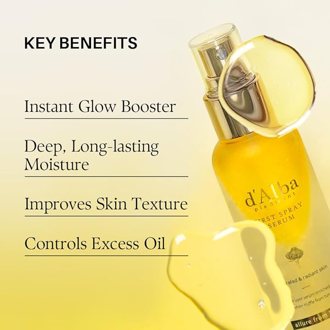 d'alba Piedmont Italian White Truffle First Spray Serum, Vegan Skin Care, Hydrating Face Moisturizer, Glow Serum for Radiant Skin, Non Comedogenic, All In One Mist (1.69 fl oz.)-FemmiqueWomen