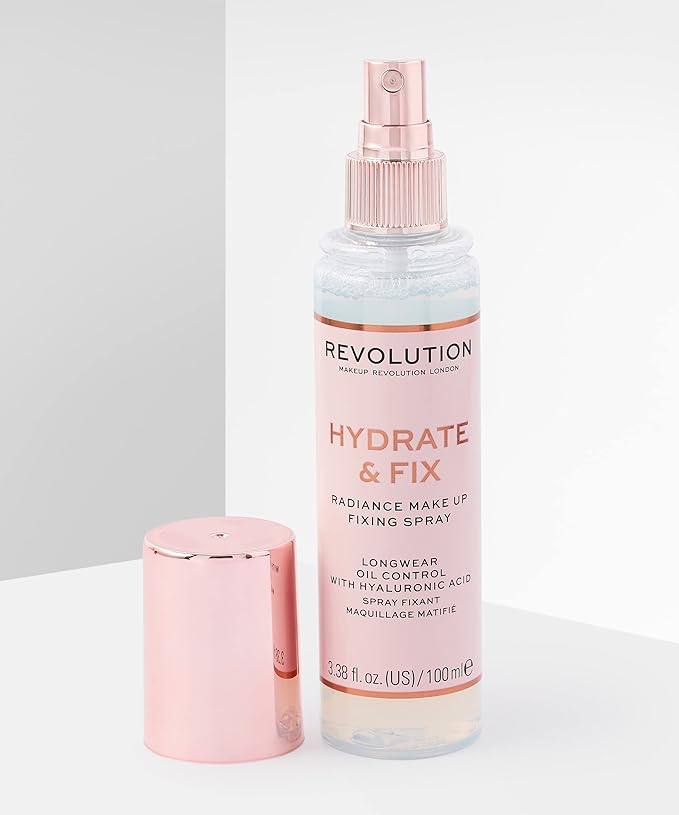 Makeup Revolution Hydrate & Fix Fixing Spray, Infused with Hyaluronic Acid, Matte Finish, Vegan & Cruelty-Free, 3.38 Fl Oz-FemmiqueWomen