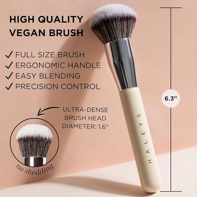 HALEYS Kabuki Makeup Brush VEGAN+CRUELTY-FREE, Sustainable Wood, Vegan Bristles for Airbrushed Finish, For Creams, Liquids, Powder, Streak-free, Perfect Blending, Buffs, Blurs, Smooths with Control-FemmiqueWomen