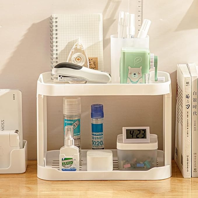 2PCS Kitchen Spice Rack or Bathroom Countertop Organizer, 2-Tier Desk Organizers，Mail Holder for Office Desk Organization, Gift for Teachers, Classmates, and Friends,White-FemmiqueWomen