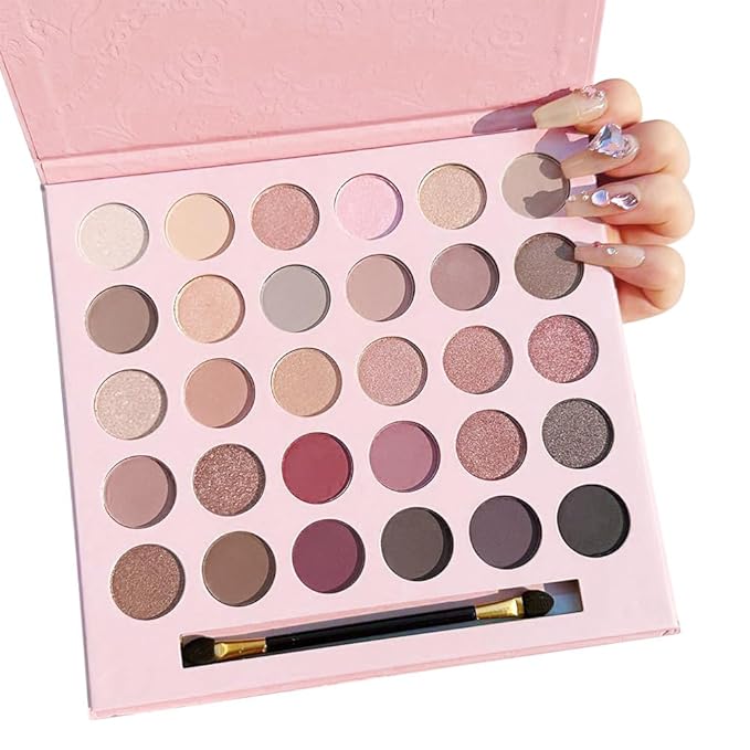 30 Colors Nude Champagne Gold Matte Shimmer Eyeshadow Palette with Brush for Eye Makeup,High Pigmented Pink Purple Brown Eye Shadow Primers Powder Palet de sombras de ojos-Big30-FemmiqueWomen