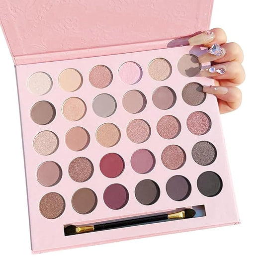 30 Colors Nude Champagne Gold Matte Shimmer Eyeshadow Palette with Brush for Eye Makeup,High Pigmented Pink Purple Brown Eye Shadow Primers Powder Palet de sombras de ojos-Big30-FemmiqueWomen