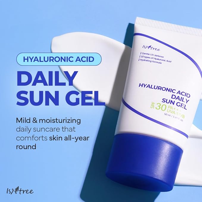ISNTREE Hyaluronic Acid Daily Sun Gel 50ml, 1.69 fl oz | SPF 30 | Korean Skincare | Moisturizing | No White Cast | Lightweight | Mild Formula | Daily SPF | Korean Sunscreen | Broad Spectrum-FemmiqueWomen