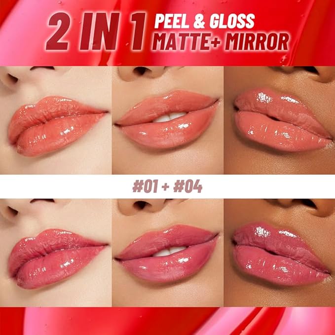 2Pcs Lip Stain Peel Off Lip Gloss oil Dual-Ended Combo, Lips Liner Stain Peel Off Masque, Long Lasting & Waterproof, Transfer-Proof Lip Tint Stain with Lip oil for All Skin Type 01#+04#-FemmiqueWomen