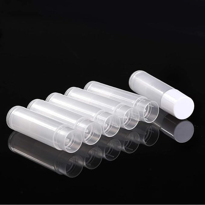 100 Sets Empty Lip Balm Tubes Bulk Round with White Caps for DIY Lipstick homemade, 3/16 Oz (5.5 ml), Clear, BPA Free, 100 Tubes and 100 Caps-FemmiqueWomen