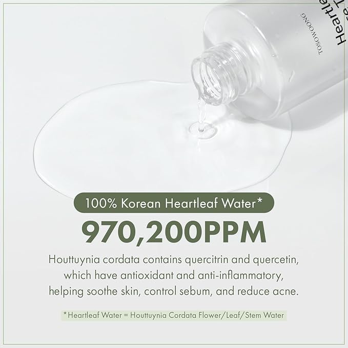 Heartleaf Face Toner with 970,200ppm Heartleaf Water, Centella, Hyaluronic Acid, Witch Hazel, Trouble Care, Acne-Prone, Calming, Hydrating, Purifying, Korean Skin Care, 250ml, 8.45 fl.oz.-FemmiqueWomen