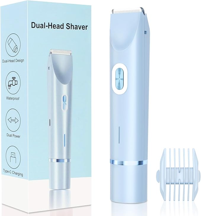 2025 New 2-in-1 Electric Bikini Trimmer for Women - Dual Head Electric Razor,Waterproof Painless Bikini Shaver, Pubic Hair Trimmer for Private Area & Body Hair, Blue-FemmiqueWomen