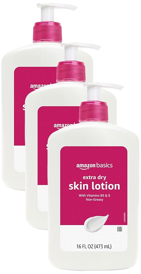 Amazon Basics Body Lotion for Extra-Dry Skin with Vitamins B5 & E, Clean Scent, 16 fl oz, Pack of 3 (Previously Solimo)-FemmiqueWomen