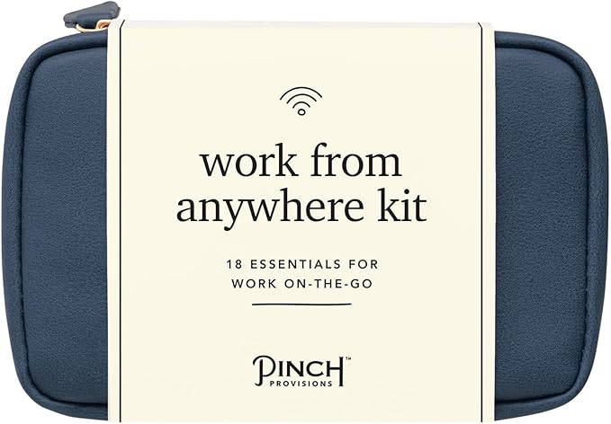 Pinch Provisions Work from Anywhere Kit, Includes 18 Essentials to Help You Stay on Task, Must-Have Essentials, Compact Multi-Functional Vegan Leather Pouch, Navy-FemmiqueWomen