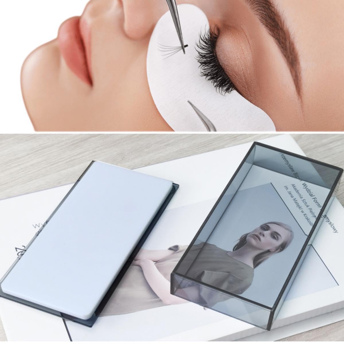 Eyelash Grafting Pallet with Cover, Dust-proof Acrylic Lash Tile holder, Eyelash Extensions Storage Gasket Pads (Grey)-FemmiqueWomen