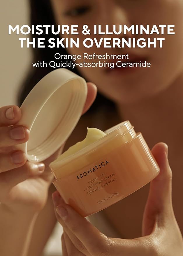 AROMATICA Glow Vita Goodnight Cream Orange & Neroli 3.1fl oz/90g - Night Cream Moisturizer For Face & Neck | Anti Aging Wrinkle Cream with Vitamin C, 5% Niacinamide-FemmiqueWomen
