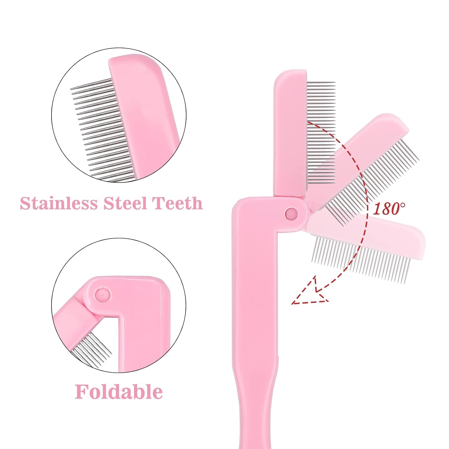G2PLUS 2PCS Folding Eyelash Comb, Eyelash Separator Tool, Pink Eyebrow Comb Metal Teeth, Eyelash Brush Tool for Lash & Brow-FemmiqueWomen