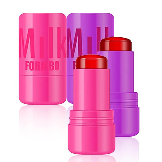 2 Pcs Milk Jelly Blush,Jelly Tint Blush Stick Sheer Lip & Cheek Stain Milk Cooling Water Jelly Tint Long Lasting Face Blushes, Lip Gloss Cheek Solid Moisturizer Stick (03#+04#)-FemmiqueWomen