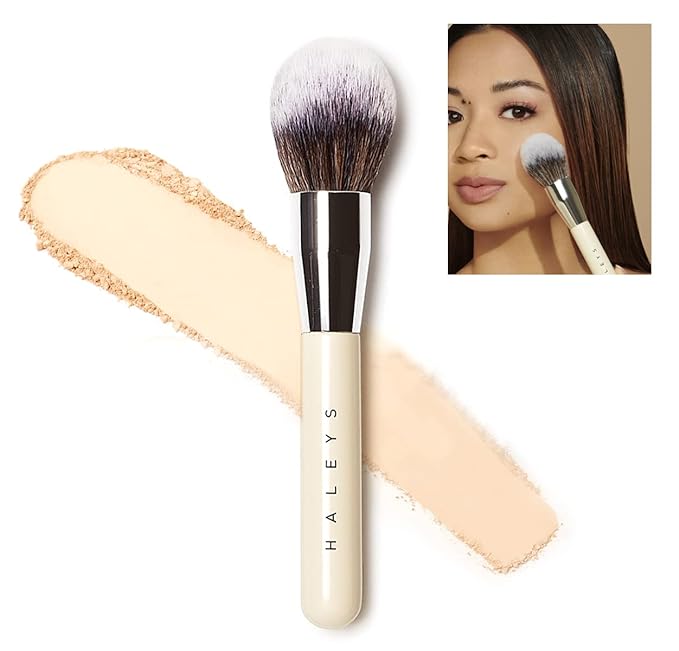 HALEYS Powder Brush VEGAN+CRUELTY-FREE, Soft, Streak-free, Perfect Blending, Buff, Blurs, Smooths, Control, Precision, Complexion tools, For powder, setting powder, blush, Sustainable Wood Handle-FemmiqueWomen
