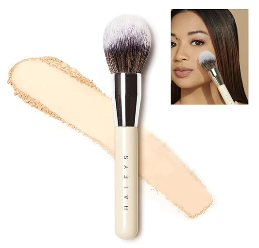 HALEYS Powder Brush VEGAN+CRUELTY-FREE, Soft, Streak-free, Perfect Blending, Buff, Blurs, Smooths, Control, Precision, Complexion tools, For powder, setting powder, blush, Sustainable Wood Handle-FemmiqueWomen