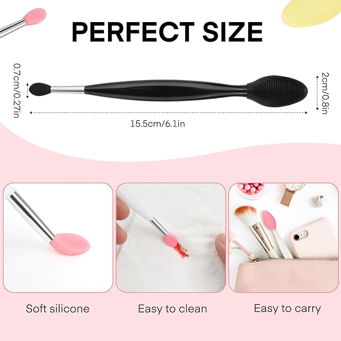Unaone Lip Scrub Brush - 3 PCS Dual-ended Lip Scrubber Exfoliator and Silicone Lip Brush, 2-in-1 Silicone Lip Scrub Tool Lip Mask Applicator, Gentle Exfoliator & Applicator for Soft-FemmiqueWomen
