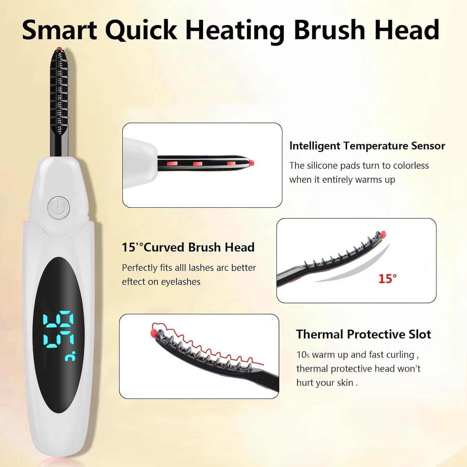 Heated Eyelash Curlers Electric Eyelash Curler with LED Display, 3 Temperature Modes Anti-Burn USB Rechargeable Natural Curling 24H Long Lasting for Women Makeup Tools Gifts WFB627-FemmiqueWomen