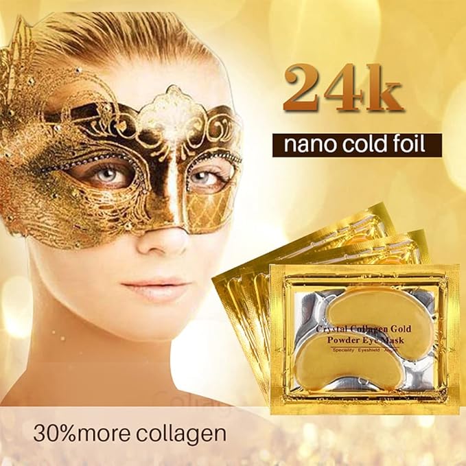 24K Gold Crystal Collagen Under Eye Mask, Anti Aging Hyaluronic Acid Under Eye Patches for Moisturizing & Reducing Dark Circles (15 Pairs)-FemmiqueWomen