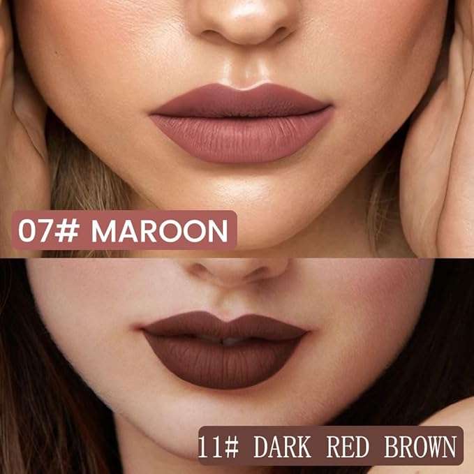 2Pcs Longwear Liquid Lip Liner Stain Marker Pen Set Long Lasting Waterproof, Maroon Dark Red Brown Dusty Mauve Matte 24 Hour Lip Liner and Lipstick Combo, Color Stay Lipliner, Lips Stain peel off-FemmiqueWomen