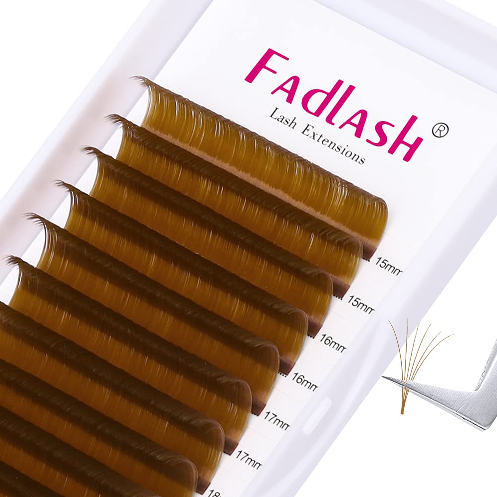 Volume Lash Extensions 0.07 D Curl Easy Fan Volume Lashes Mixed Tray 15-20mm Easy Fanning Lashes Brown Colored Lash Extension Supplies (Blond 0.07-D, 15-20mm)-FemmiqueWomen