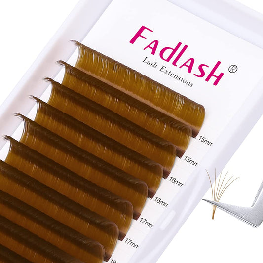 Volume Lash Extensions 0.07 D Curl Easy Fan Volume Lashes Mixed Tray 15-20mm Easy Fanning Lashes Brown Colored Lash Extension Supplies (Blond 0.07-D, 15-20mm)-FemmiqueWomen