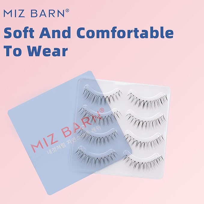 Miz Barn Daily Natural Look False Eyelashes,4 Pairs Natural Soft Lightweight Comfortable Short Lashes Clear Band Handmade Luxurious False Eyelashes(A05)-FemmiqueWomen