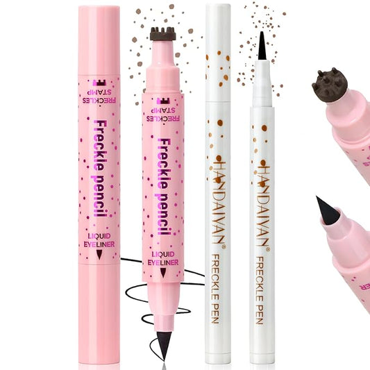 2pcs Freckle Stamp Pen with Eyeliner for Natural Lifelike Faux Freckle 2 in 1 Fake Freckles Stain Marker Pen for Waterproof Long Wear Sunkiss Makeup #Light Brown&Black-FemmiqueWomen