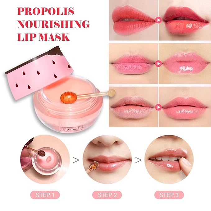 2PCS Strawberry Sleeping Lip Mask,Bee Lip Balm Lip Mask Honey Pot Propolis Moisturizing Lip Balm with Stick,Plumping Lip Hydrating Prevention Dry & Cracked Lip Scrubs Exfoliato Lip Wrinkle Care-FemmiqueWomen