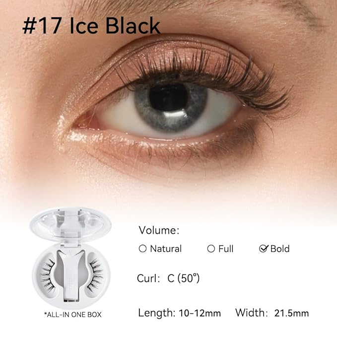 Magnetic Eyelashes with Applicator Kit, No.17 Ice Black, Reusable Magnetic Lashes without Eyeliner, Glue-free False Lashes, Waterproof, Lightweight, Suit for Heavy Makeup-FemmiqueWomen
