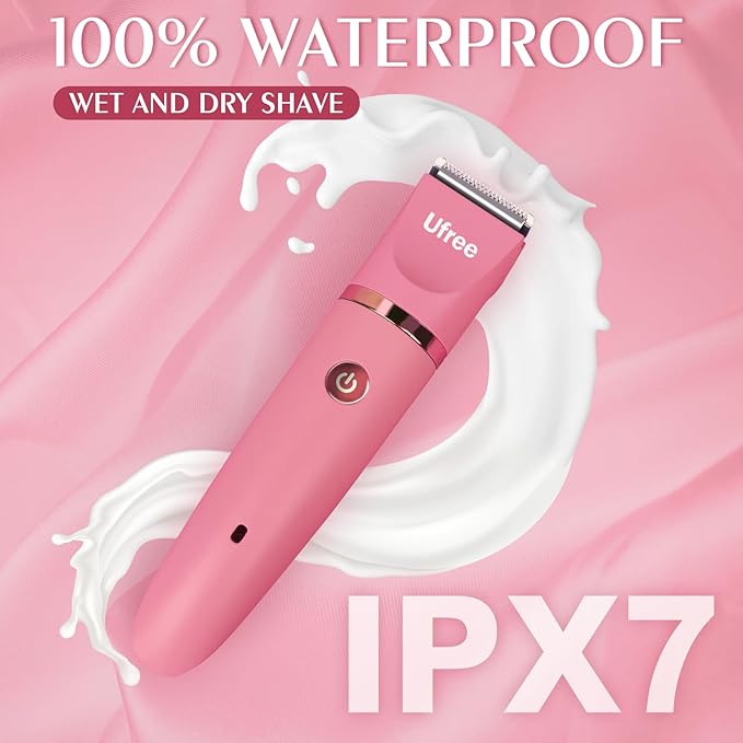 Ufree Bikini Trimmer Electric Razors for Women, Rechargeable Pubic Hair Trimmer Electric Shaver for Legs Body Hair, Bikini Shaver IPX7 Waterproof, Rose Red