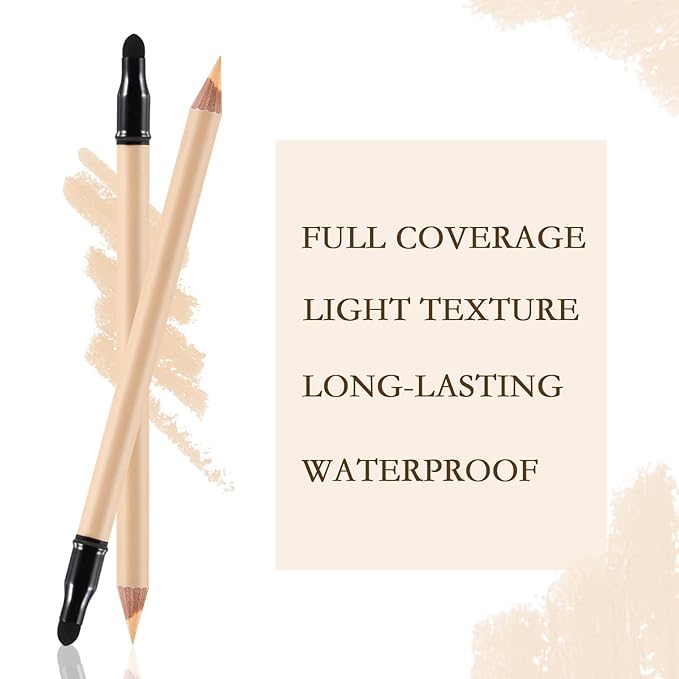 2pcs Concealer Pencil with Sponge,Full Coverage,Waterproof Under Eye Concealer Stick for Dark Circles,Blemishes,Aging Spots,Acne,Freckles-FemmiqueWomen