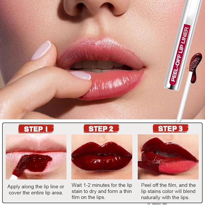 3 Colors Peel Off Lip Liner Stain Kit, Long Wear Matte Lip Tint Stain Set with Tweezer for Women, Waterproof Transfer Proof Highly Pigmented Peel Off Liquid Lipstick for All Skin Types (#3,4,5)-FemmiqueWomen