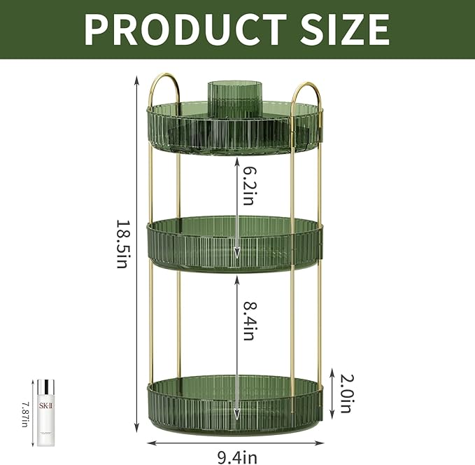 360° Rotating Makeup Organizer, Large-Capacity Skincare Make Up Storage 3 Tier Perfume Organizers Cosmetic Dresser Organizer with Makeup Brush Holder, Fits Bedroom, Bathroom, Vanity Shelf Countertop-FemmiqueWomen