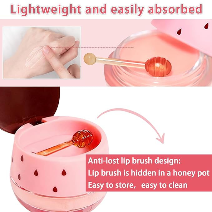 3 PCS Bee Lip Balm Honey Pot, Watermelon & Cherry & Strawberry Lip Mask Overnight Propolis Moisturizing Lip Balm Hydrating Prevention Dry and Crack Lip Scrubs Exfoliator Lip Wrinkle Care (Set C)-FemmiqueWomen