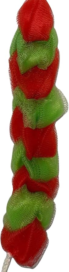 Long Reach Nylon Mesh Elastic Dual-Color Bathing Sponge for Soft Sensitive Skin (Lime-red)