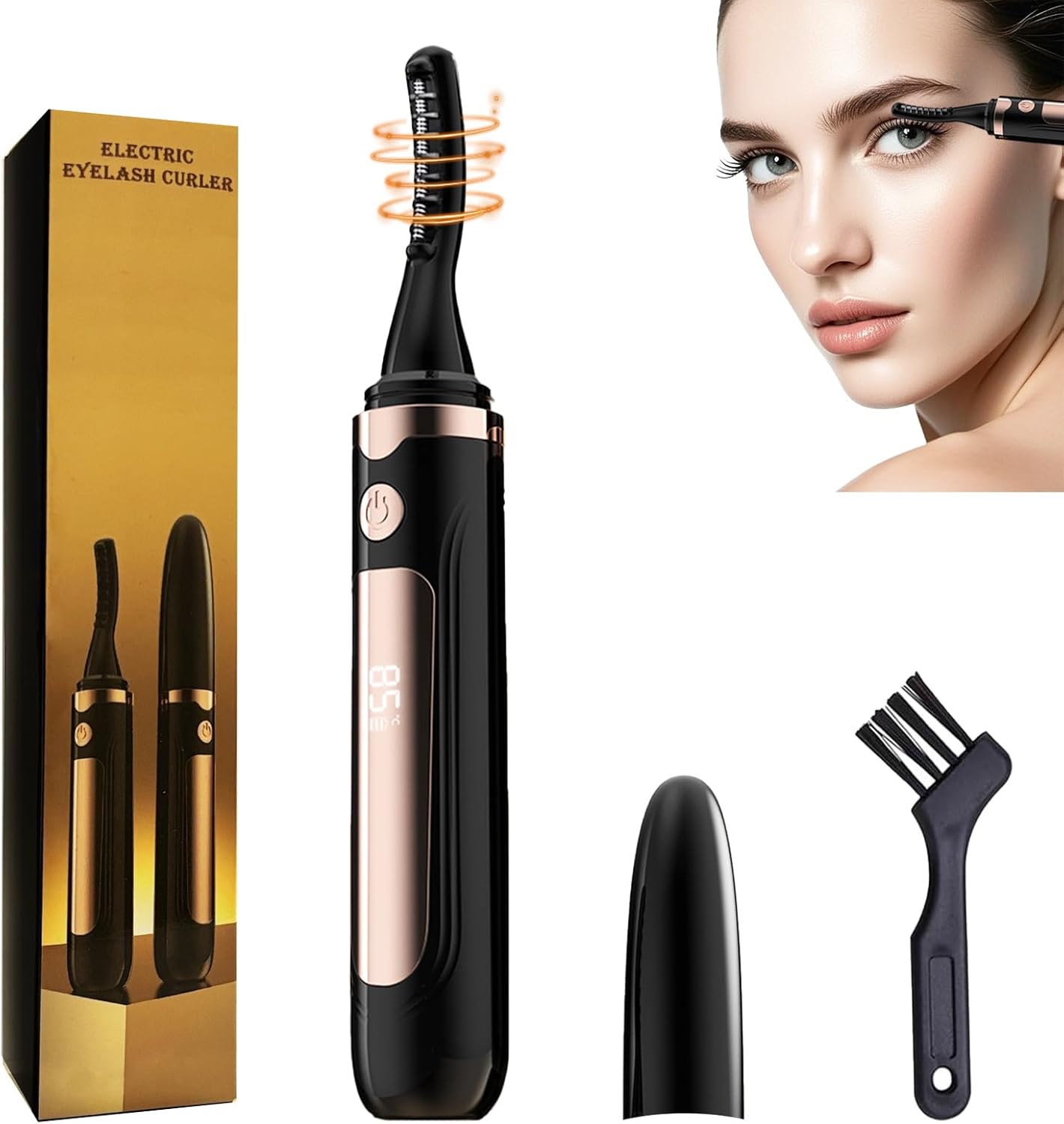 Heated Eyelash Curler-USB Rechargeable Electric Eyelash Curler- Eyelash Curlers Heated 4 Temperature Modes Fast Heat Up Within 3s - 24 Hours Long Lasting- with Led Display for Women Girls(Black)-FemmiqueWomen