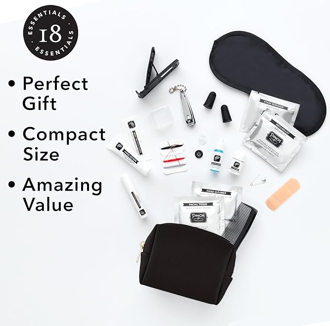 Pinch Provisions Travel Kit, includes 18 Must-Have Emergency Essential Items for Travelling, Ideal Road Trip or Airport Gift for Friends, Family & Peers, Portable Pouch-FemmiqueWomen
