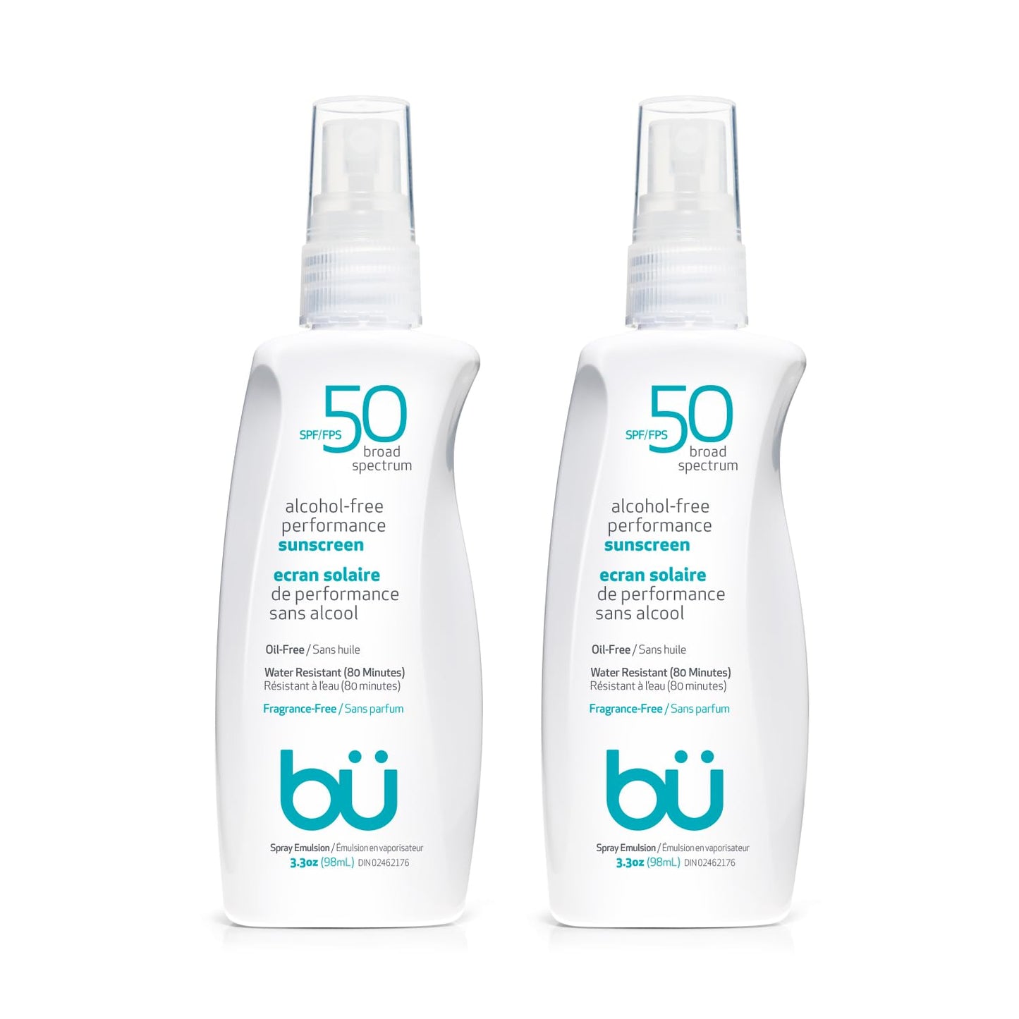 BU SPF 50 Sunscreen Spray for Face and Body, Fragrance Free, Clear Non Aeorsol, Non Greasy and Water Resistant (2-pack)-FemmiqueWomen