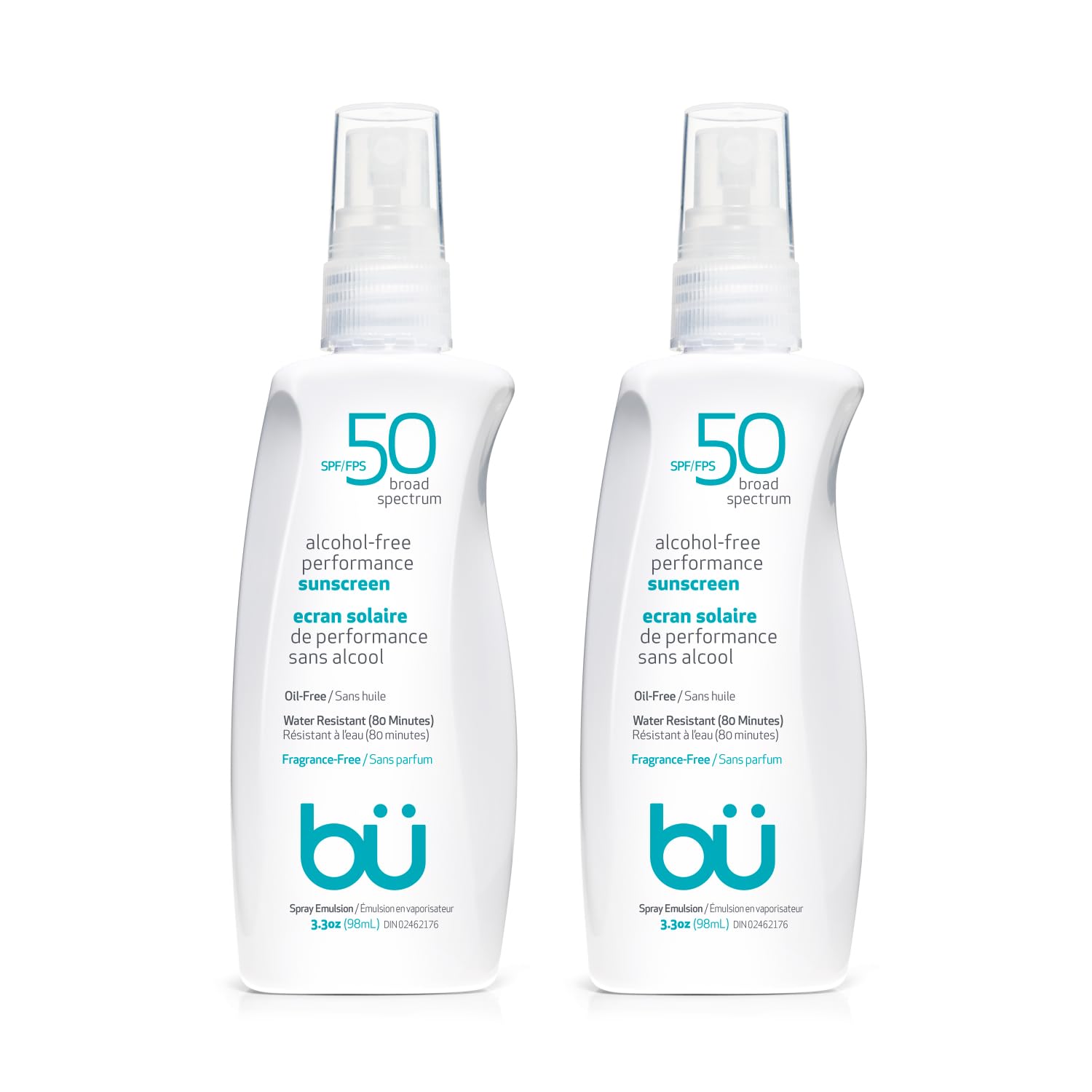BU SPF 50 Sunscreen Spray for Face and Body, Fragrance Free, Clear Non Aeorsol, Non Greasy and Water Resistant (2-pack)-FemmiqueWomen