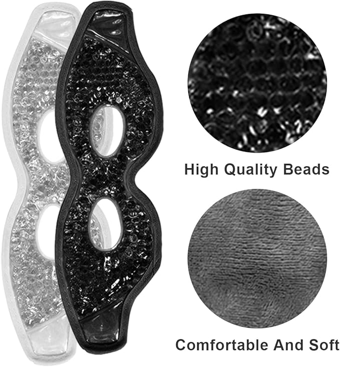 Jakuva 2PCS Cooling Eye Mask Sleeping Mask, Ice Eye Pads & Cold Eye Packs & Heat Cold Compress Pack Eye Spa Pad for Puffy Eyes,Puffiness,Headache,Stress Relief (Gray&Black)-FemmiqueWomen