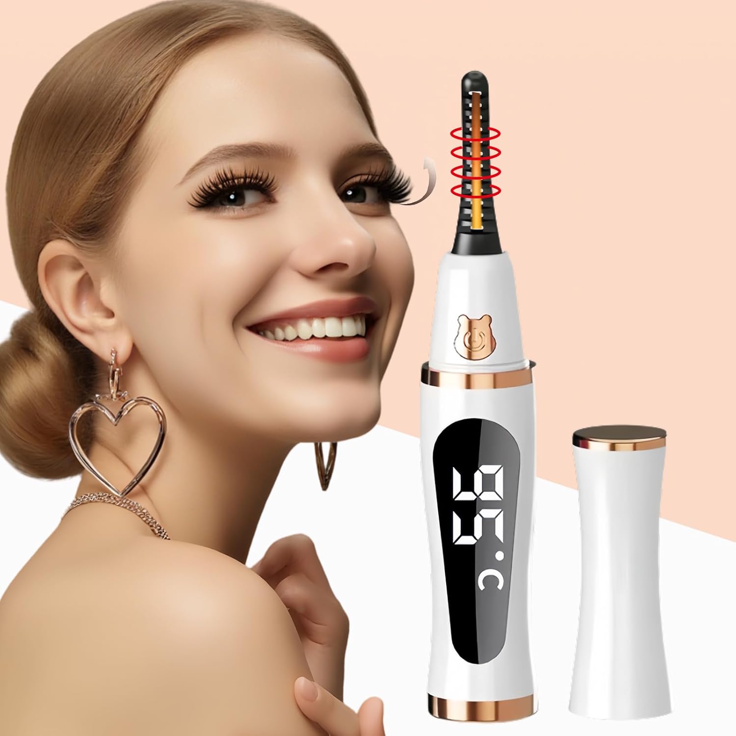 2025 Upgraded Heated Eyelash Curler – Fast 5s Heat-Up, USB Rechargeable Electric Eyelash Curler, 3 Temperature Modes, LED Display, Anti-Burn, 24H Long-Lasting Curl, Perfect Gift for Women (White)-FemmiqueWomen