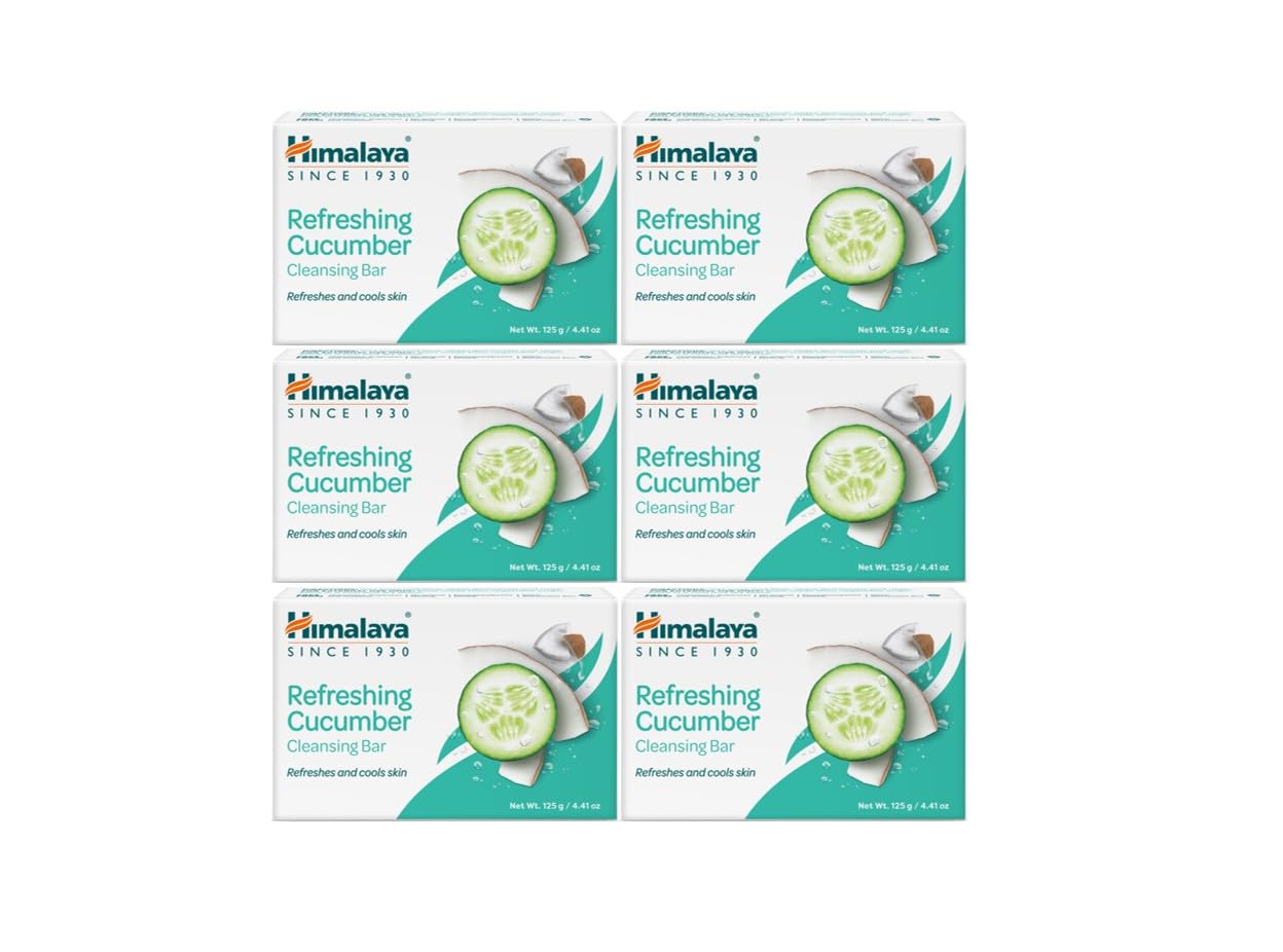 Himalaya Refreshing Cucumber Cleansing Bar, Face and Body Soap for Soft Skin, 4.41 oz, 6 Pack-FemmiqueWomen