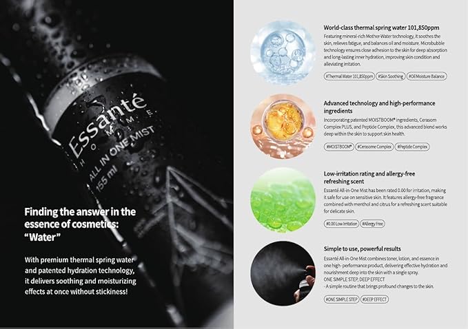 ESSENTÉ Hot Spring All-in-One Facial Mist, 3-in-1 Toner, Lotion & Essence, Deep Hydration & Soothing, Non-Sticky, Ultra-Fine Spray 5.24 fl oz-FemmiqueWomen