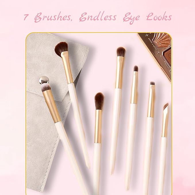 Eyeshadow Makeup Brushes Set with Case 7 PCS Soft Synthetic Hairs Eye Makeup Brushes for Blending Eyebrow Eyeliner Eyeshadow （White）-FemmiqueWomen