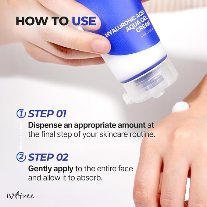 IsNtree Hyaluronic Acid Aqua Gel Cream 100ml, 3.38 fl oz | Korean Skincare | Lightweight Moisturizer | Quick-Absorbing Hydration | For Oily to Combination Skin-FemmiqueWomen