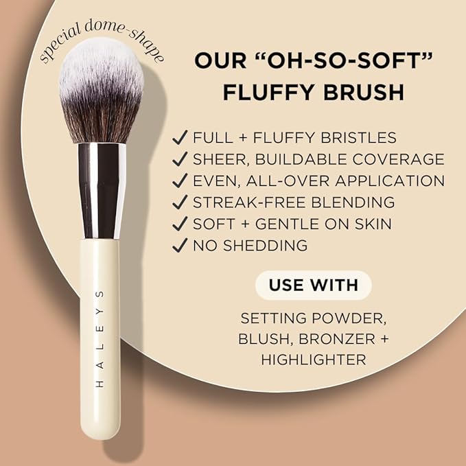 HALEYS Powder Brush VEGAN+CRUELTY-FREE, Soft, Streak-free, Perfect Blending, Buff, Blurs, Smooths, Control, Precision, Complexion tools, For powder, setting powder, blush, Sustainable Wood Handle-FemmiqueWomen