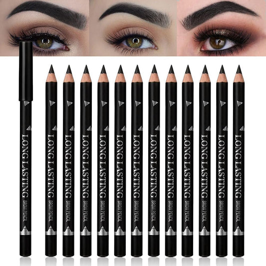 12Pcs Eyebrow Pencils for Women, Wooden Hard-Core Black Eyebrow and Eyeliner Pencil, Long Lasting Waterproof and Sweat-Proof, Beginner Makeup Brow Pencil, Create a Natural Eye Brow Makeup-FemmiqueWomen
